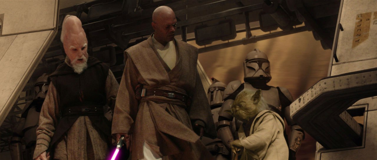 Windu's rescue party was saved from slaughter by the arrival of Yoda and the Grand Army of the Republic.