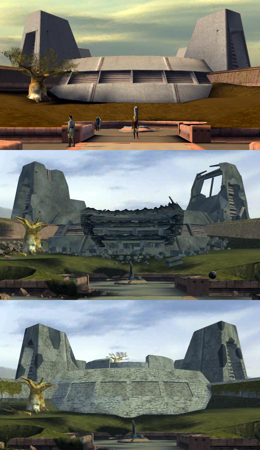 Three Jedi Enclaves: original, ruined and rebuilt.