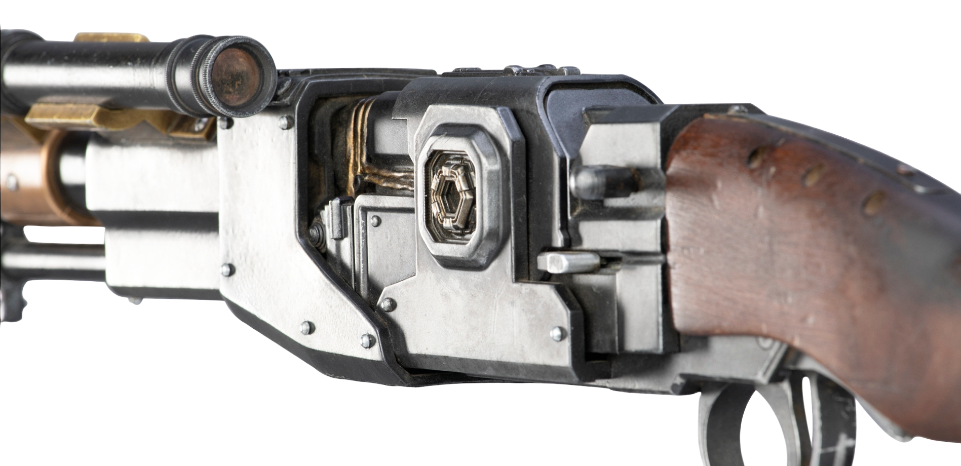 The power cell port on an Amban snipe rifle