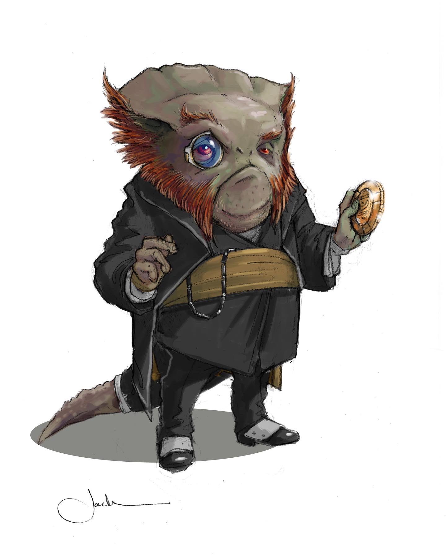 Jake Lunt Davies drew concept art of Dobbu Scay.