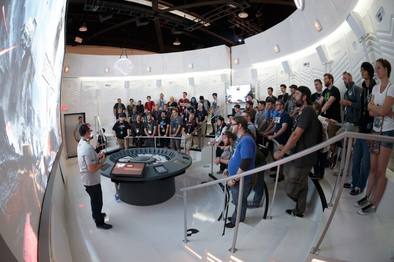 The inside of the Home One–inspired Star Wars Battlefront booth at Celebration Anaheim