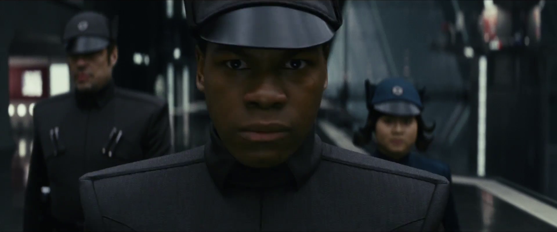 Finn, Rose, and DJ disguised as First Order officers.