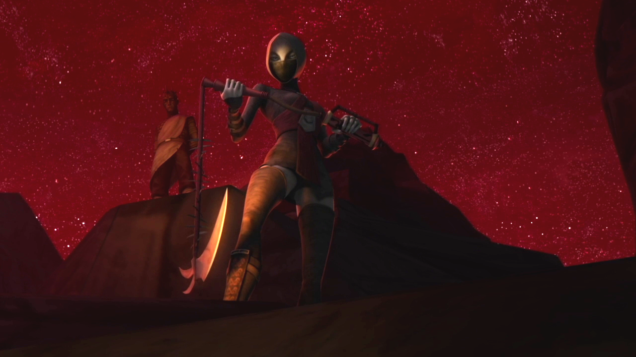 Asajj Ventress wielding a Chain Sickle during the Selection.