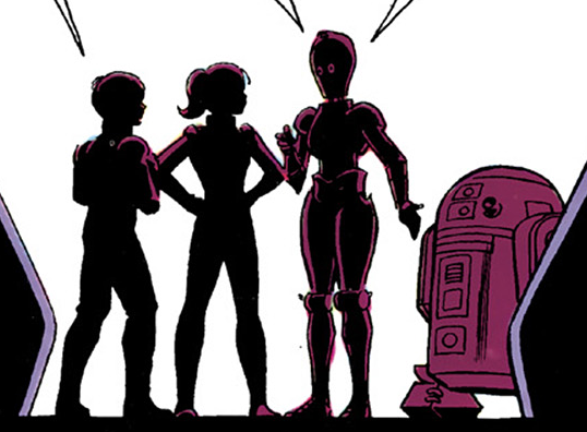 Vik and Nikki Idd introduce themselves to C-3PO and R2-D2.