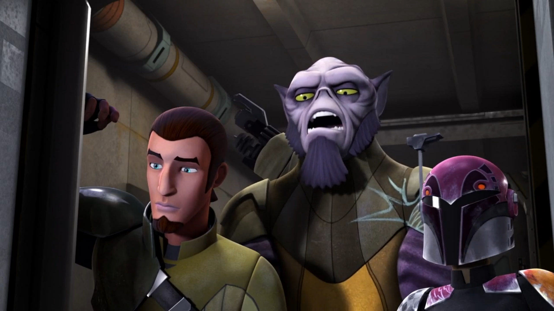 Jarrus and Wren attempt to pass Orrelios off as a "rare hairless Wookiee."