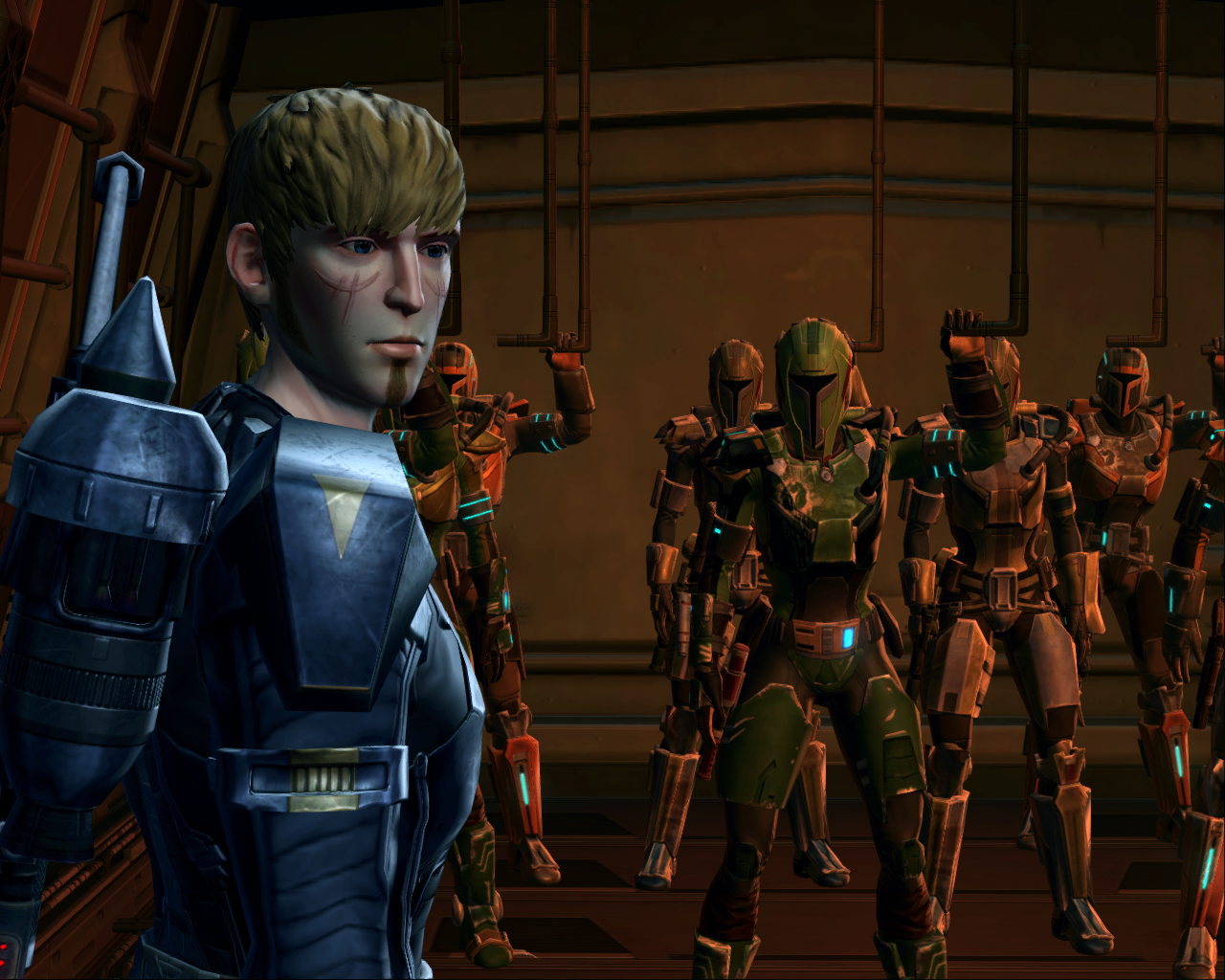 Torian Cadera leading Mandalorian warriors during the Invasion of Voss