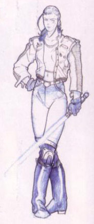 Production art of Arden Lyn, depicting her without her prosthetic arm