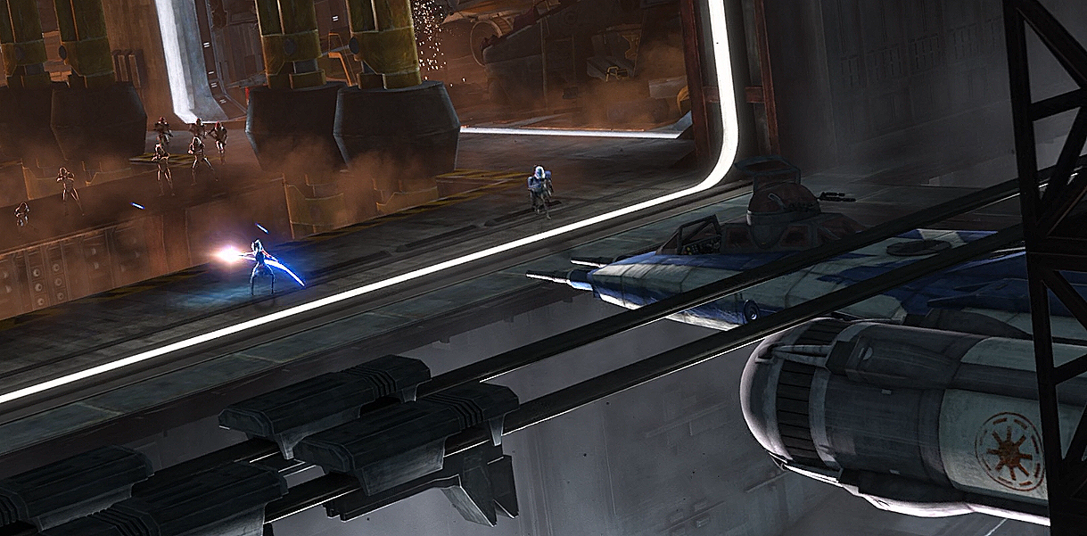 Tano and Rex fight near the Y-wing.