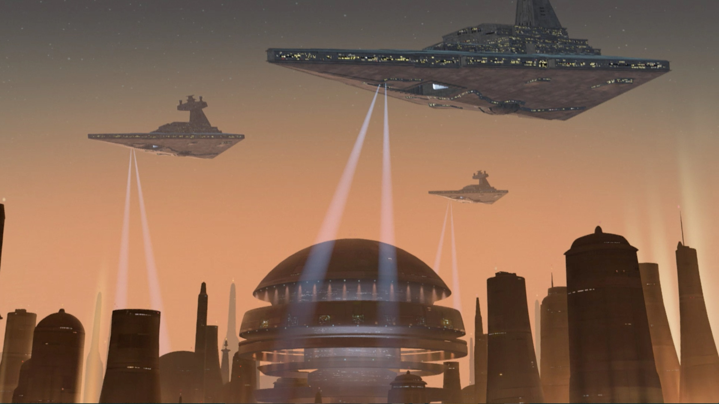 Three Imperial I-class Star Destroyers over Lothal