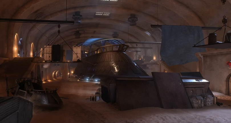 The garage underneath Jabba's Palace was where he housed his luxury sail barge Khetanna