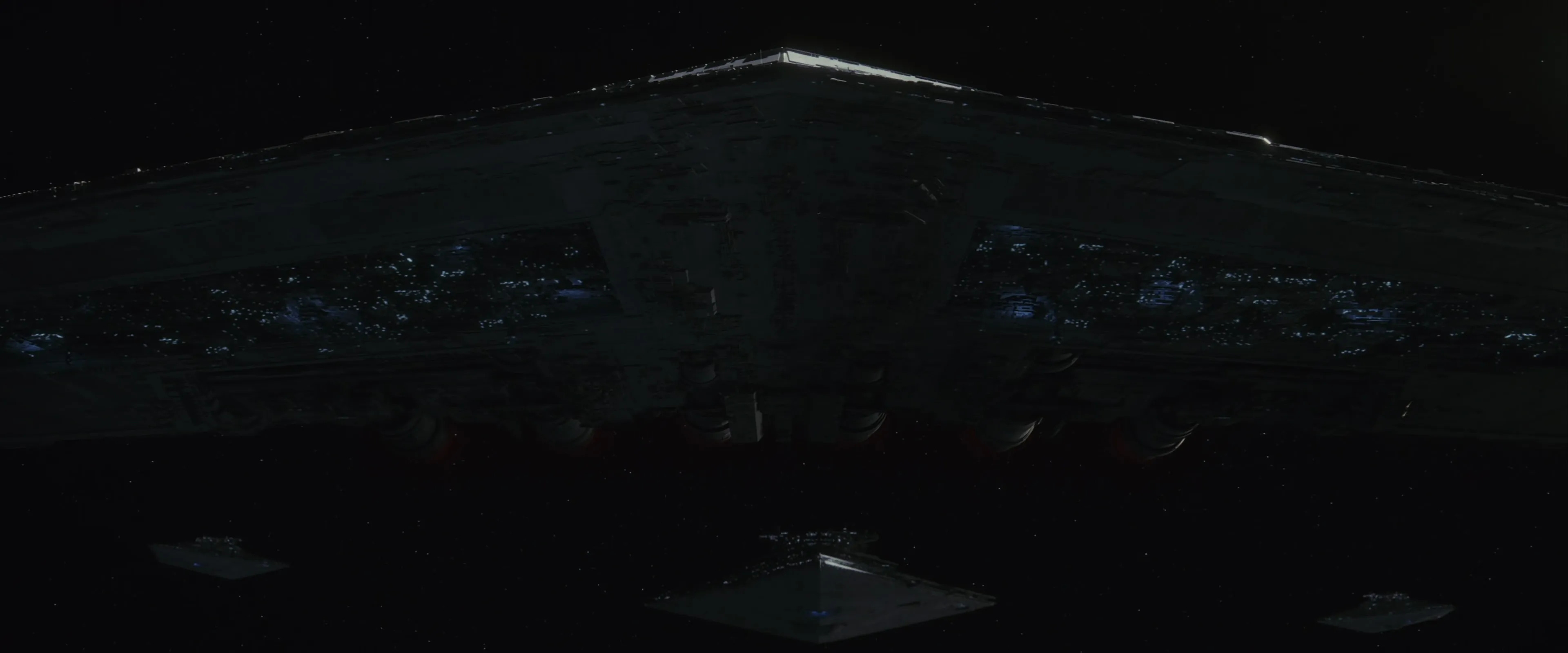 A fleet of First Order Star Destroyers accompanied the Supremacy as it hunted the Resistance through hyperspace.