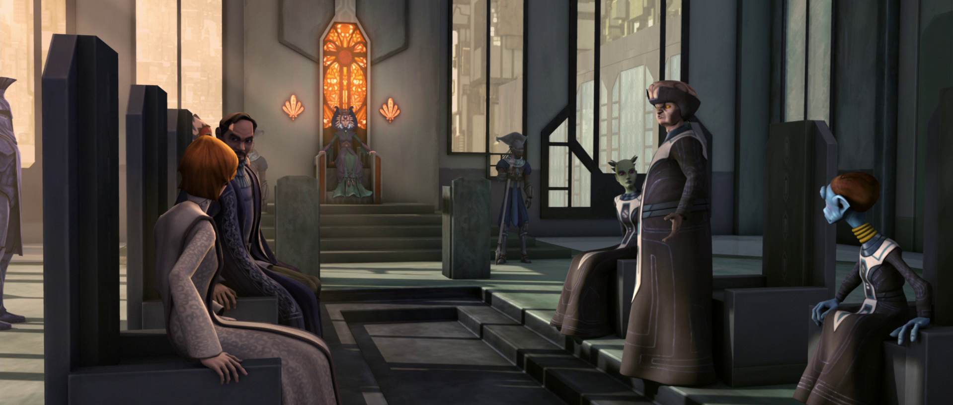 Speaker Bec Lawise takes part in the peace conference on Mandalore.