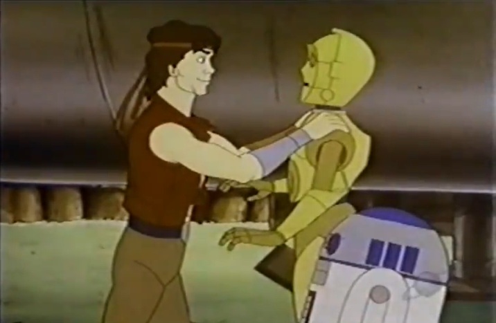 Jann says farewell to C-3PO and R2-D2 on Dandelo.