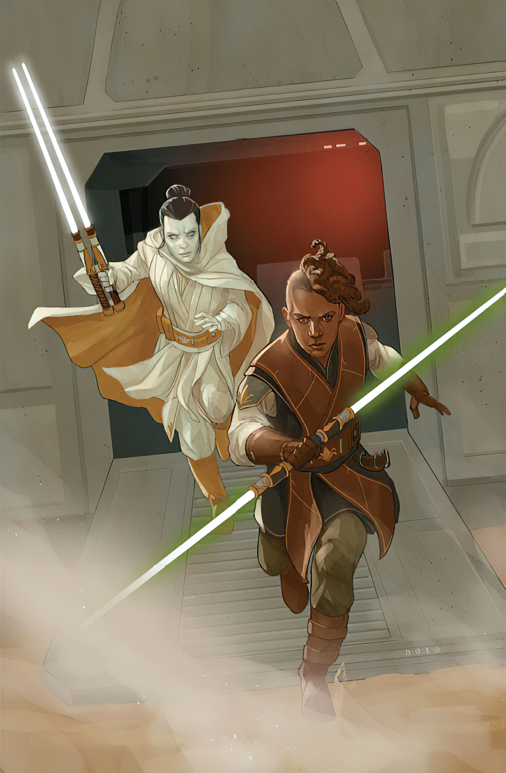 Orla Jareni and Keeve Trennis, Jedi of the High Republic who wielded double-bladed lightsabers