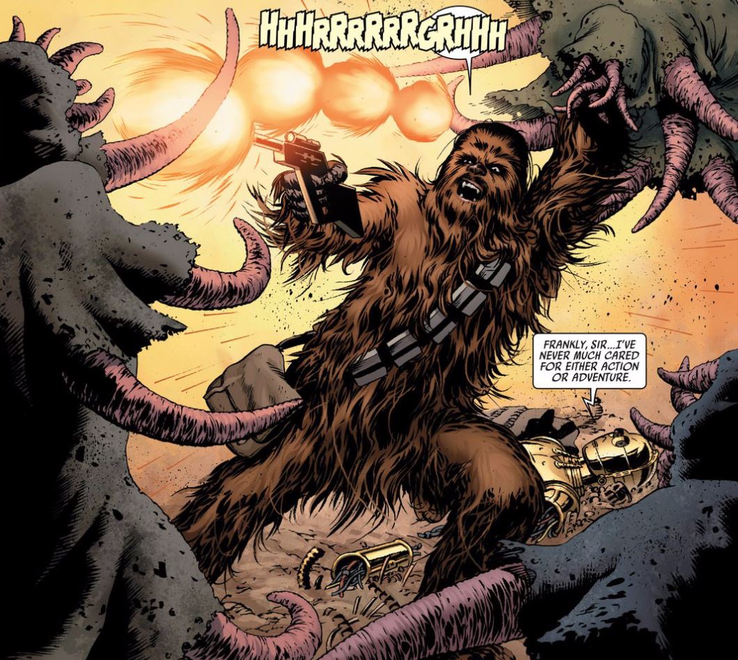 Chewbacca unleashes his rage against the intruding aliens.