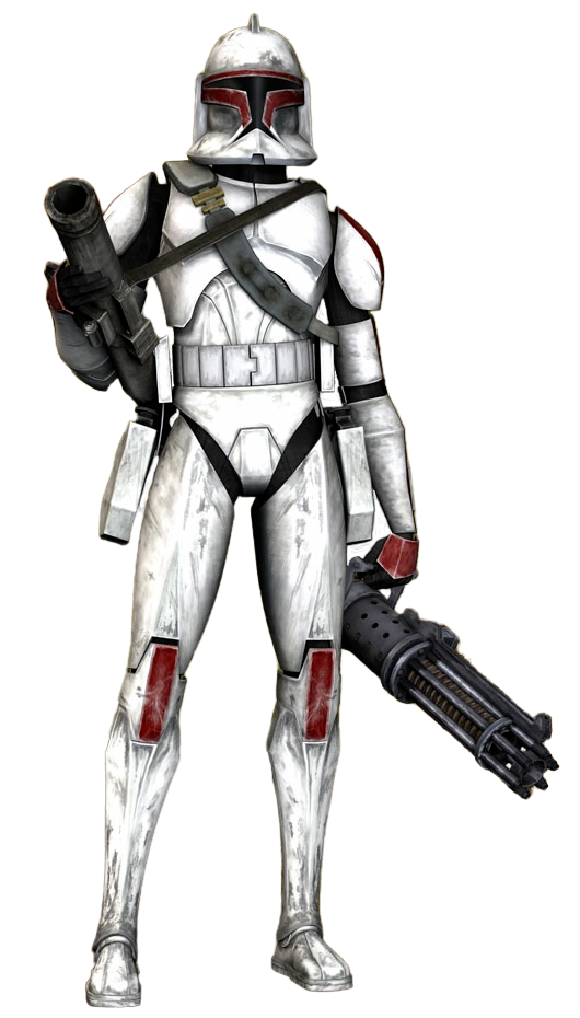 Jek wearing his Phase I Coruscant Guard armor carrying a Z-6 rotary cannon and RPS-6 launcher.