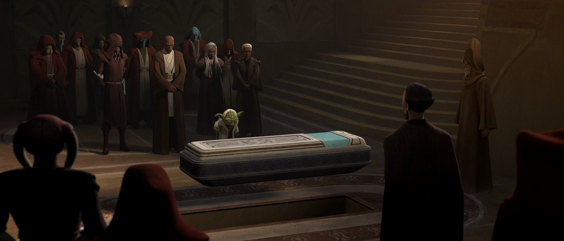 Returning from Raxus Secundus, Windu attended the funeral of Master Katri and was granted her seat on the Jedi High Council.