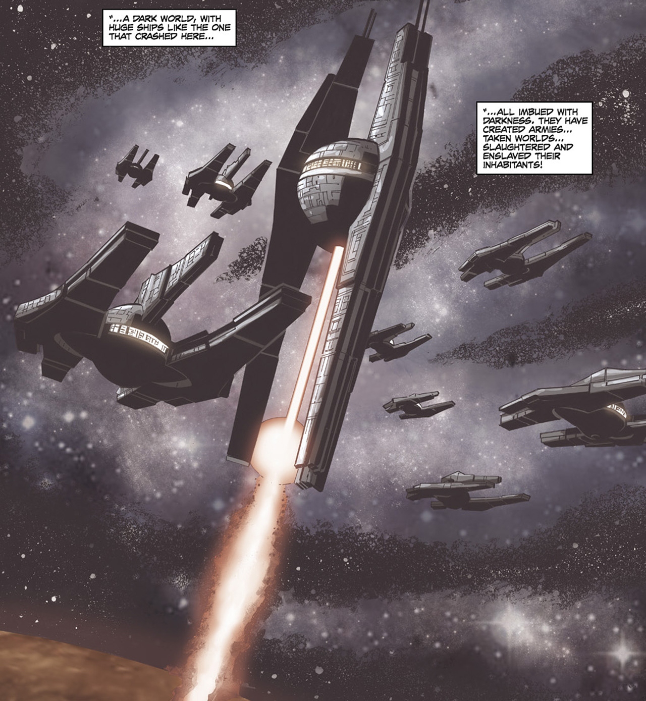 The Star Forge and a fleet of Rakatan ships are seen in a vision.