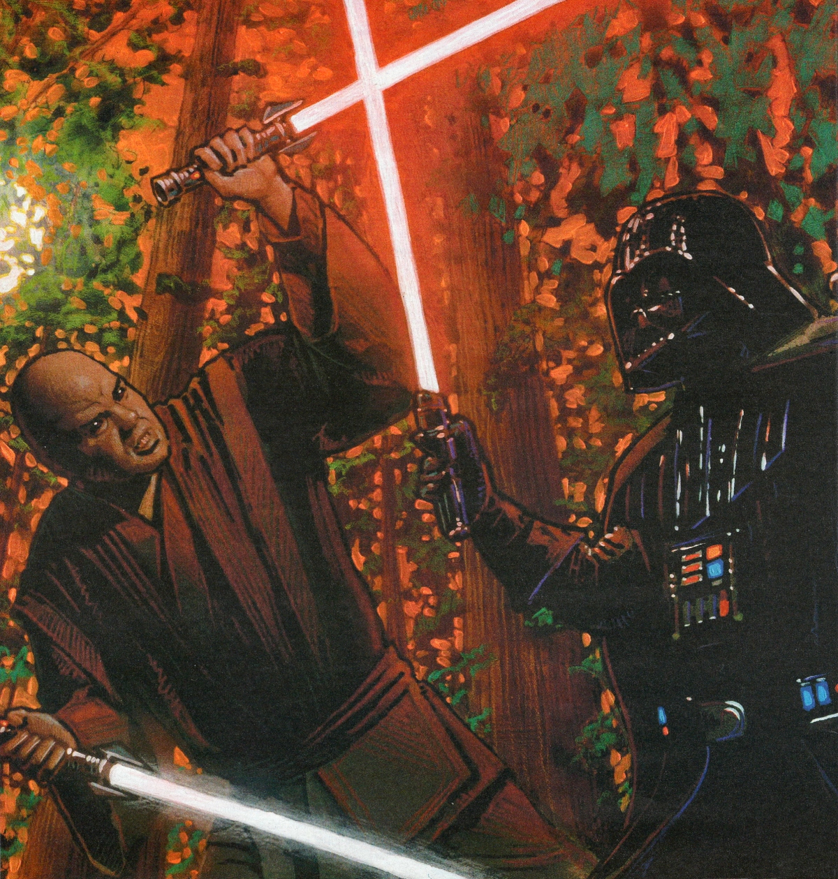 Sa Cuis wielding two lightsabers in his duel with Vader