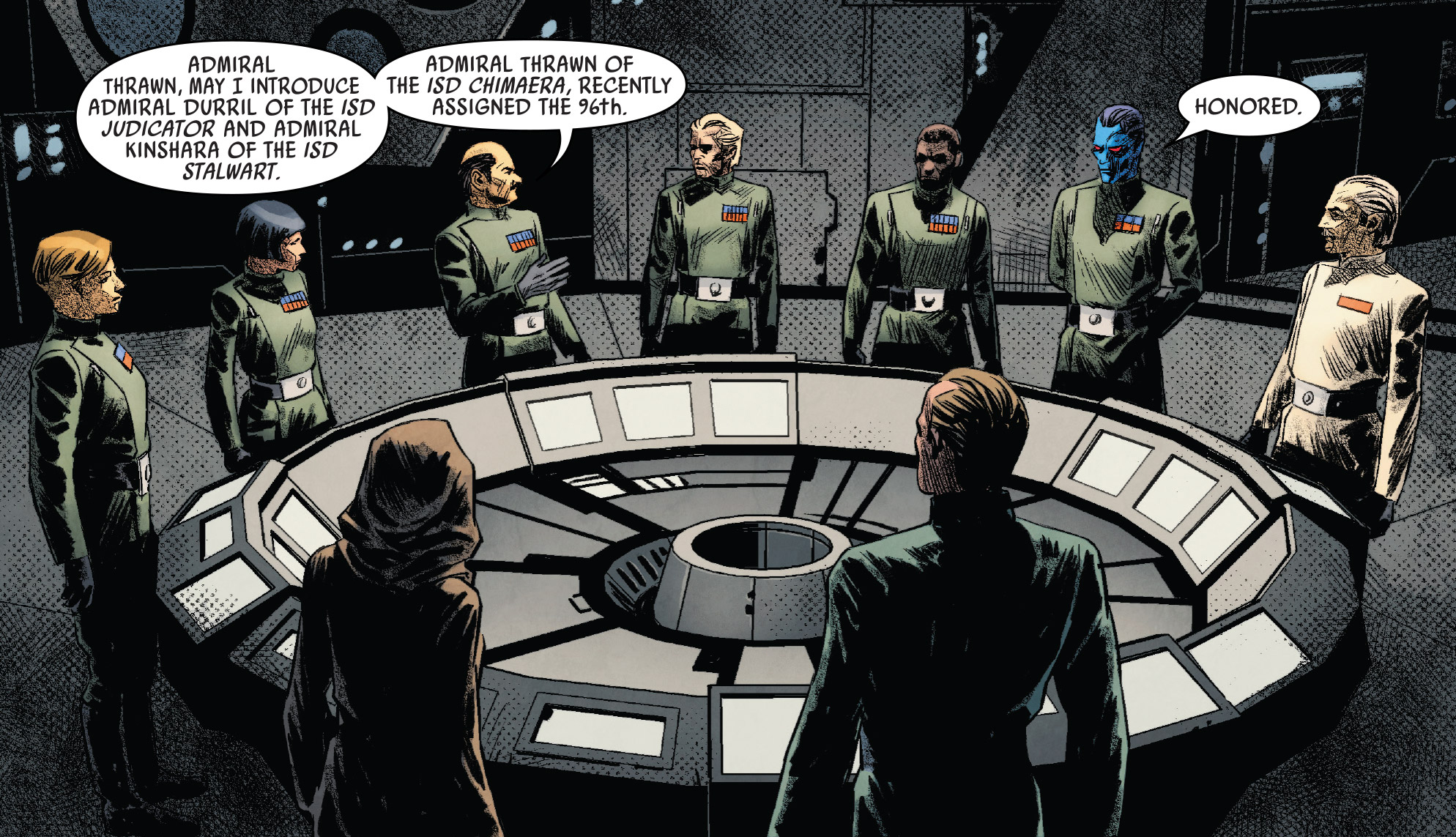 Thrawn attended a high-security meeting run by Fleet Admiral Donassius.