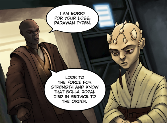 Windu speaking to Xebec after the loss of his master