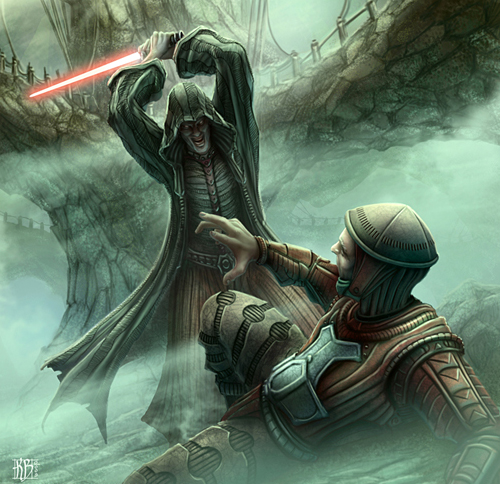 Hrath Koo attacked by a Dark Jedi.