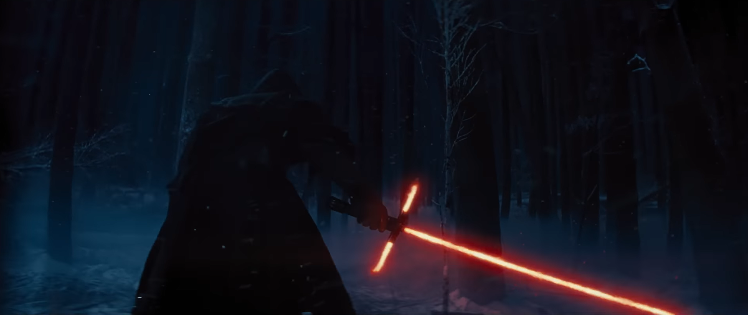 Kylo Ren's lightsaber, as revealed in the teaser trailer for The Force Awakens