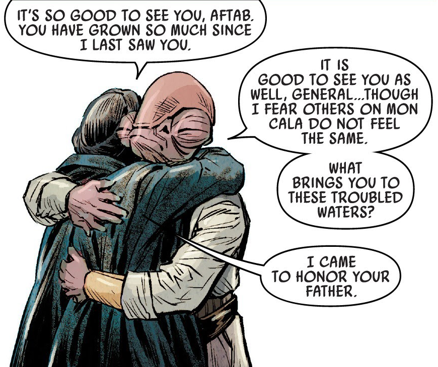 Organa and Ackbar hug when meeting on Mon Cala