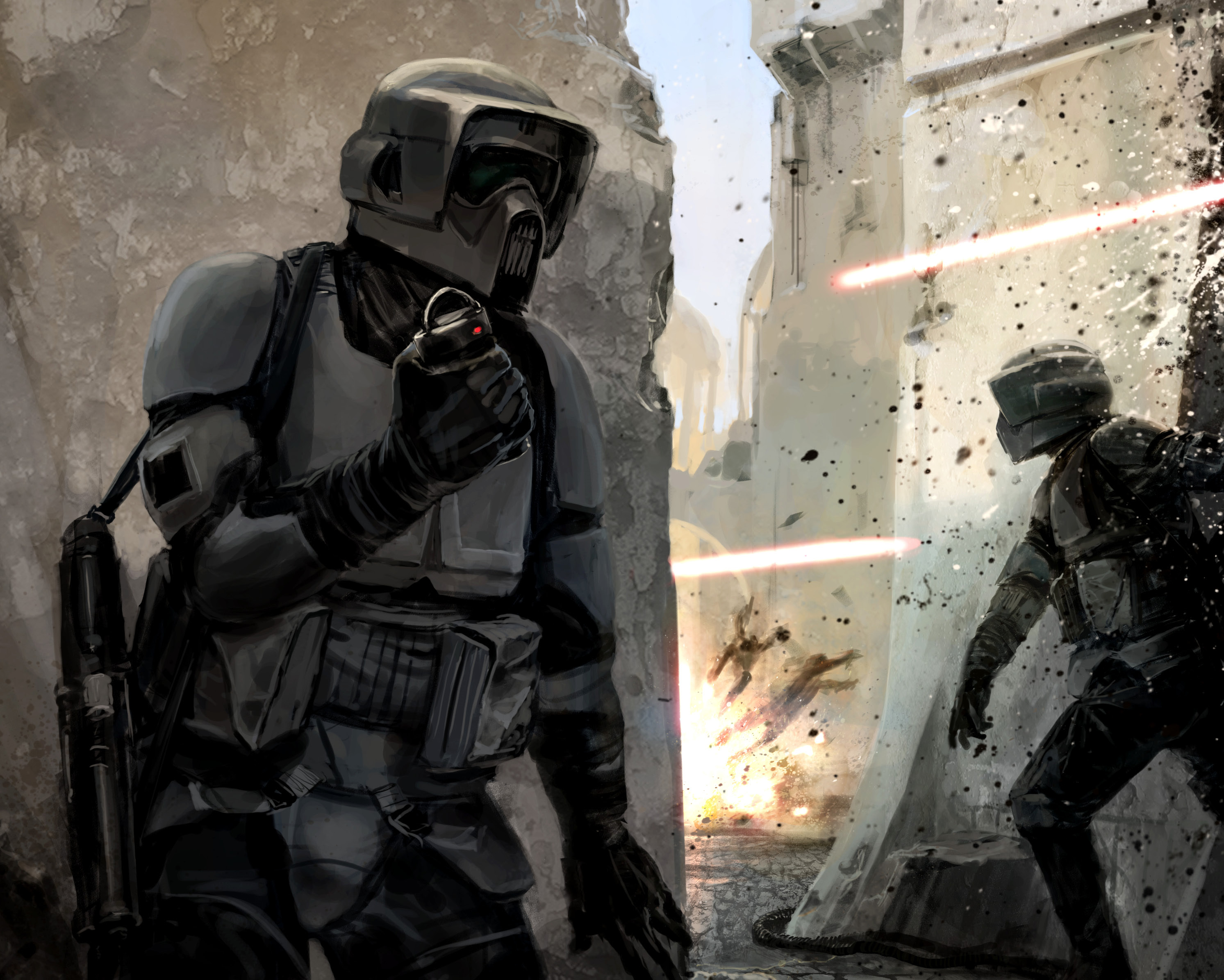 Scout troopers utilizing fragmentation grenades on enemy units.