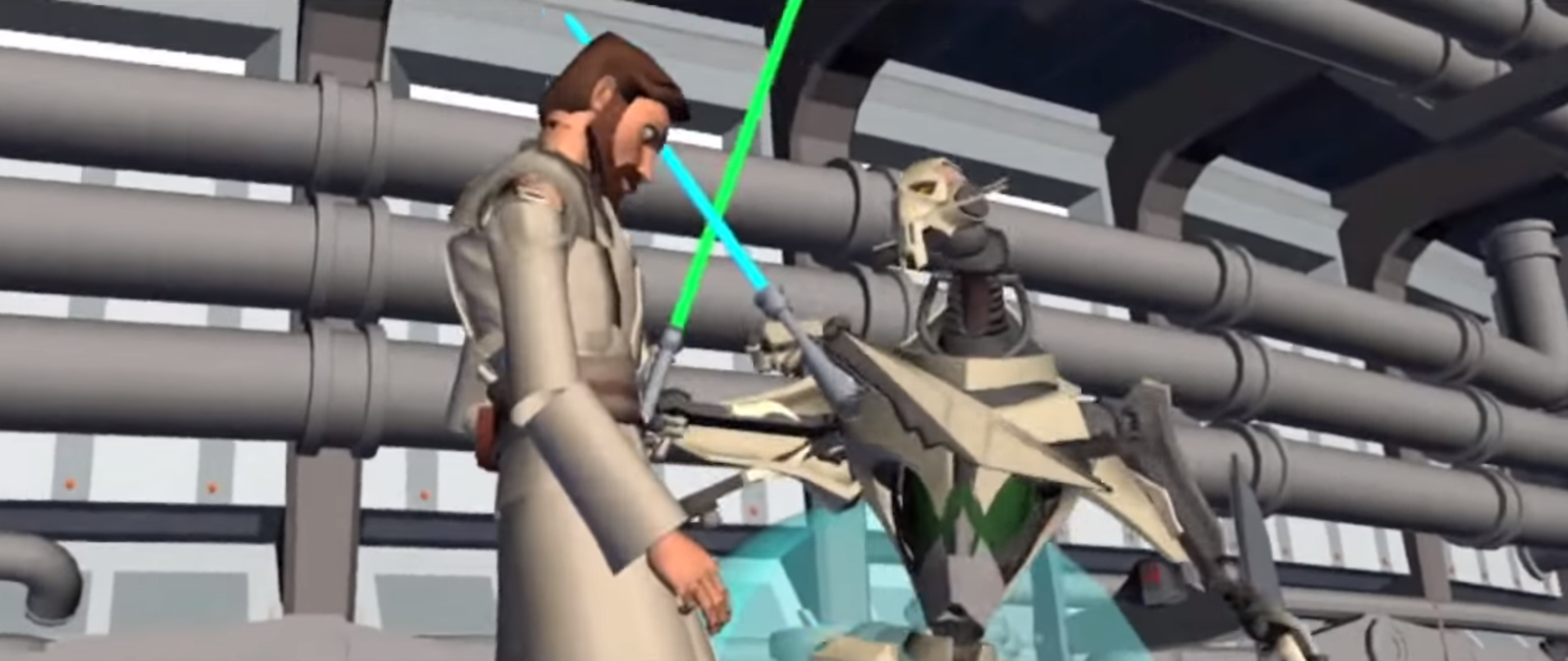 Obi-Wan Kenobi is defeated by General Grievous.