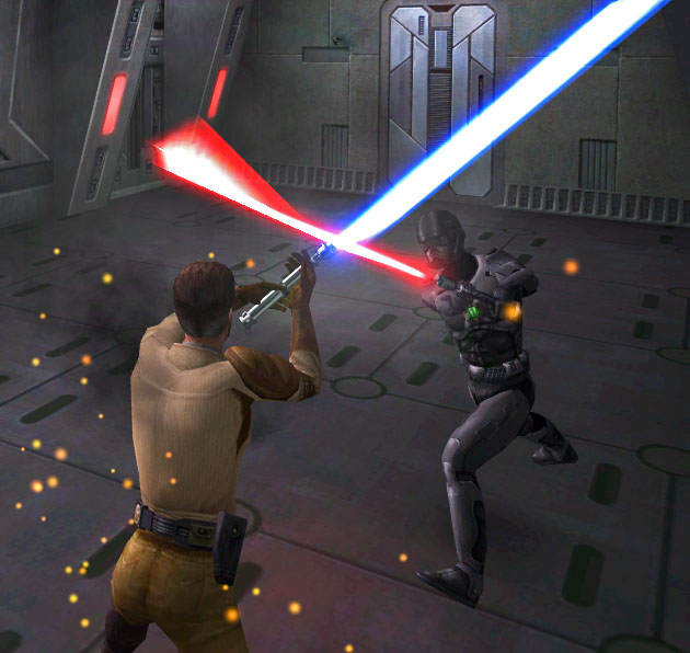 Kyle Katarn fighting a shadowtrooper.