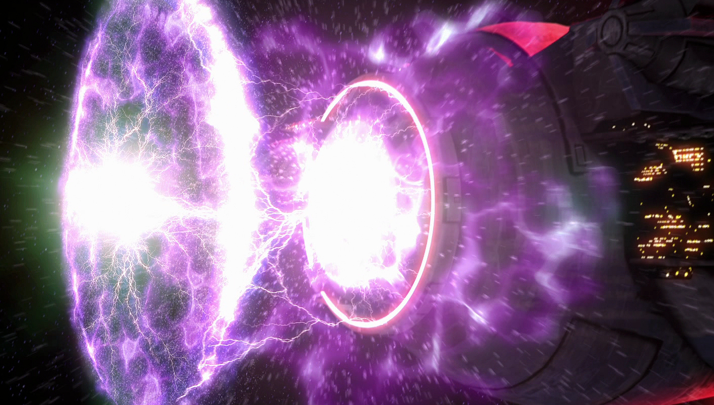 The Malevolence fires its ion pulse cannon.