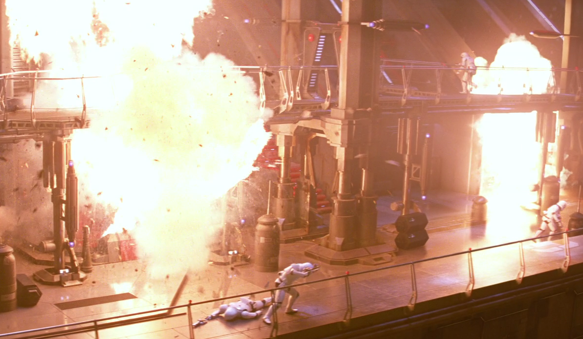 Chewbacca caused significant damage to Starkiller Base's thermal oscillator with pyro denton explosives.