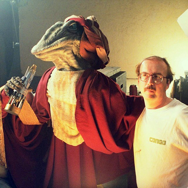 Special-effects artist Don Bies manipulates the Melas puppet.