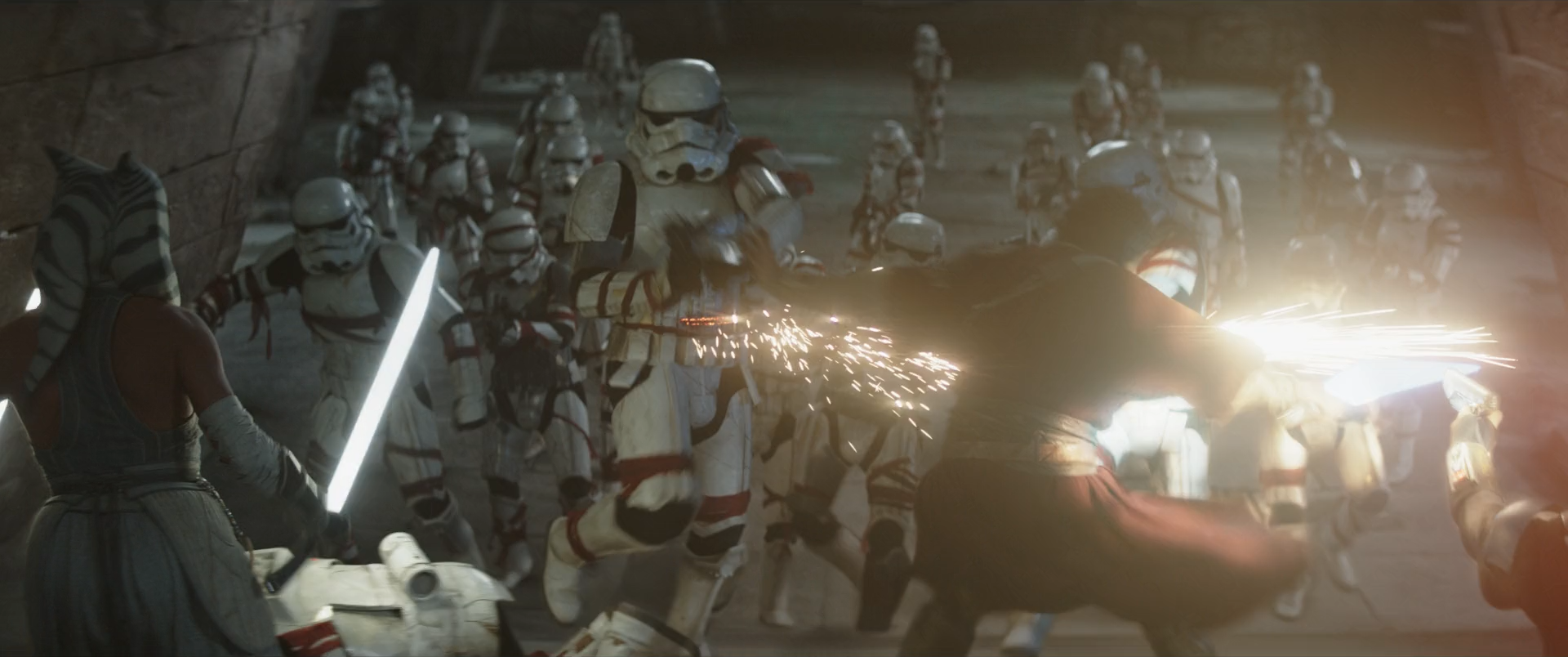 The corpses of fallen Night Troopers arise thanks to the Chant of Resurrection and march against the Jedi attackers.