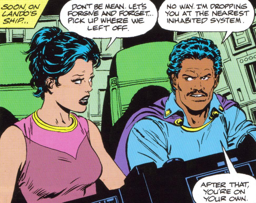 Sarna and Lando Calrissian, aboard the Cobra.