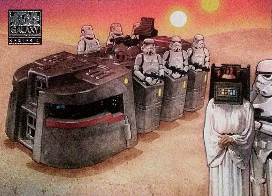 A Troop Transporter crew captures Princess Leia in trading card art