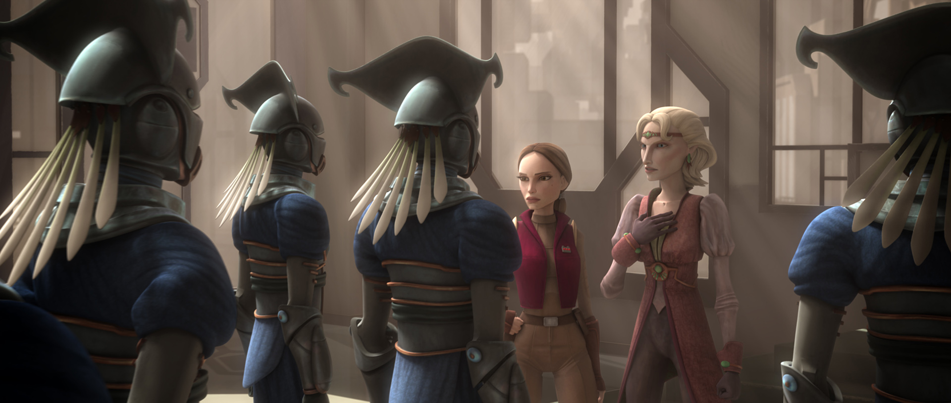 Duchess Satine tasks her guard to root out corruption on Mandalore