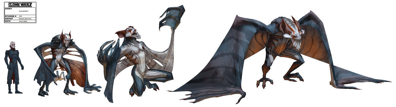 Concept artwork of the Son by Randy Bantog, from Star Wars: The Clone Wars, featuring both his humanoid and gargoyle forms.