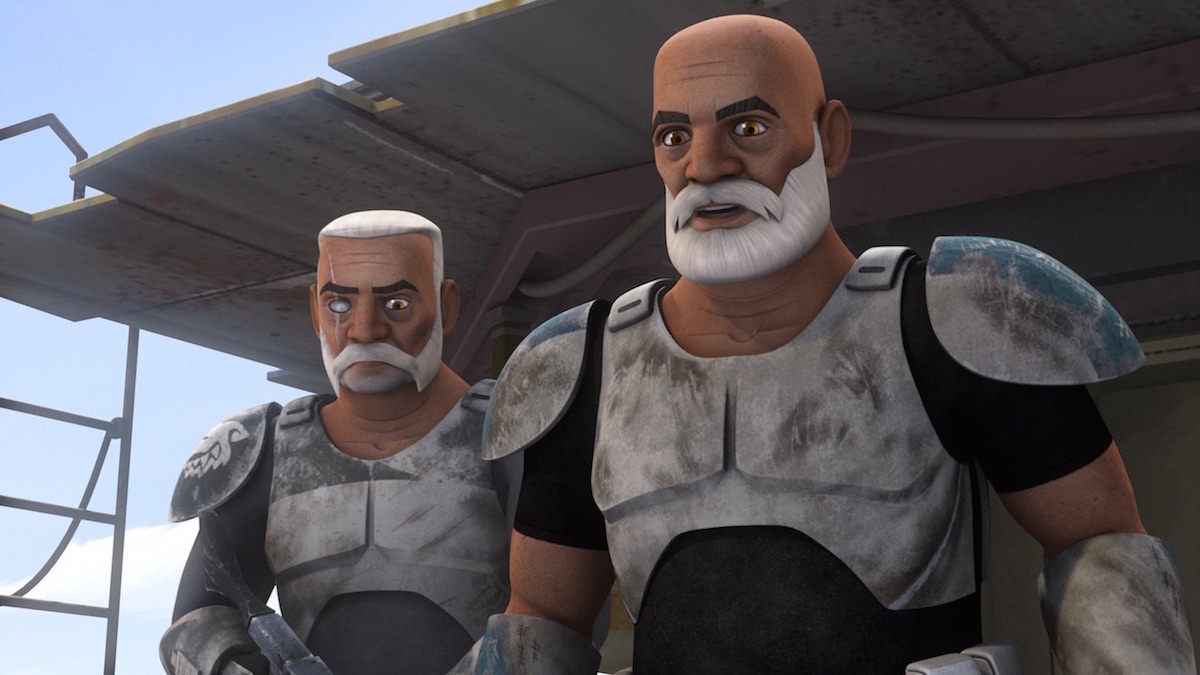 Rex and Wolffe greet the rebels from Lothal.