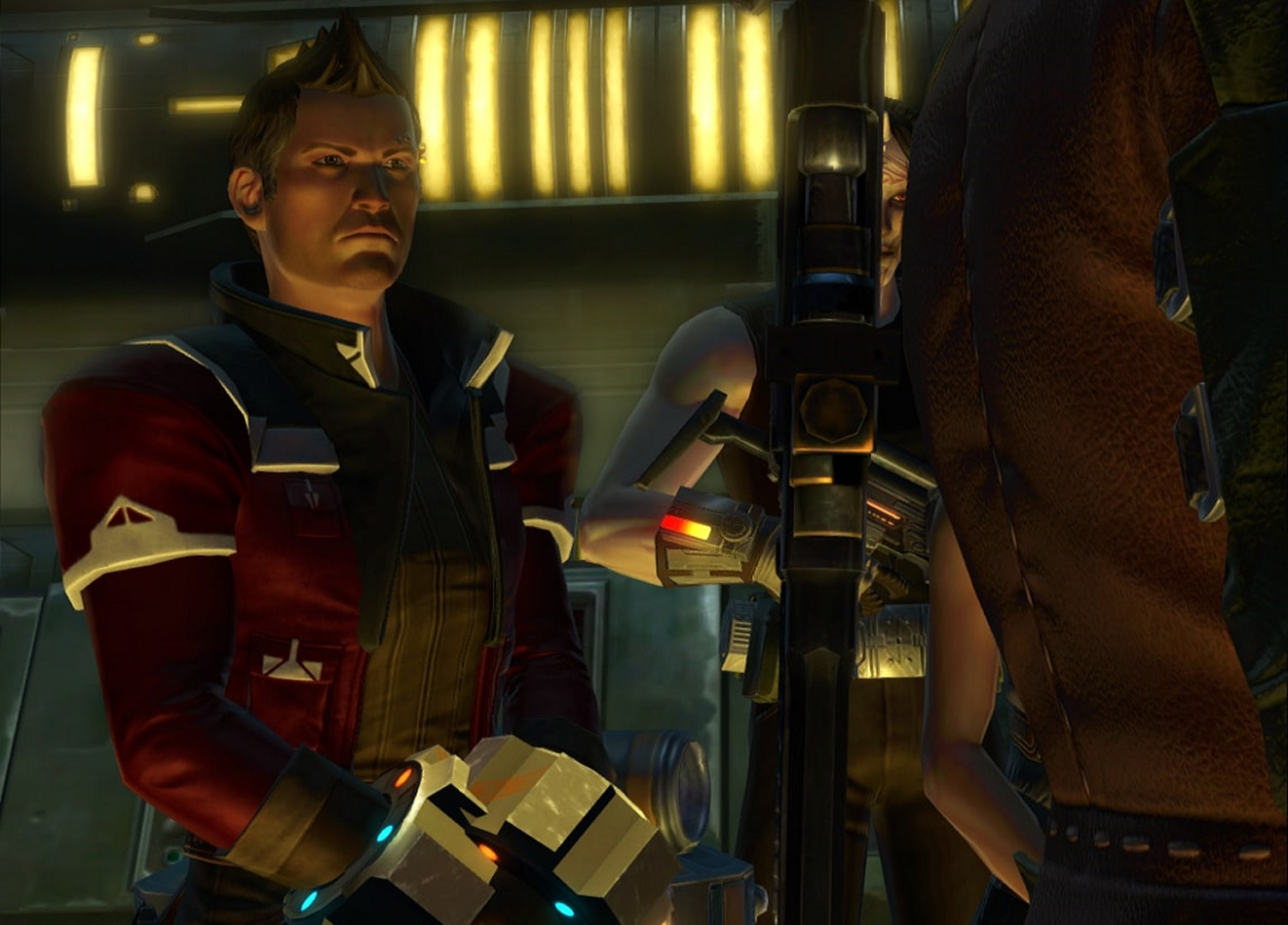 Koth Vortena's crew put Theron Shan in cuffs.