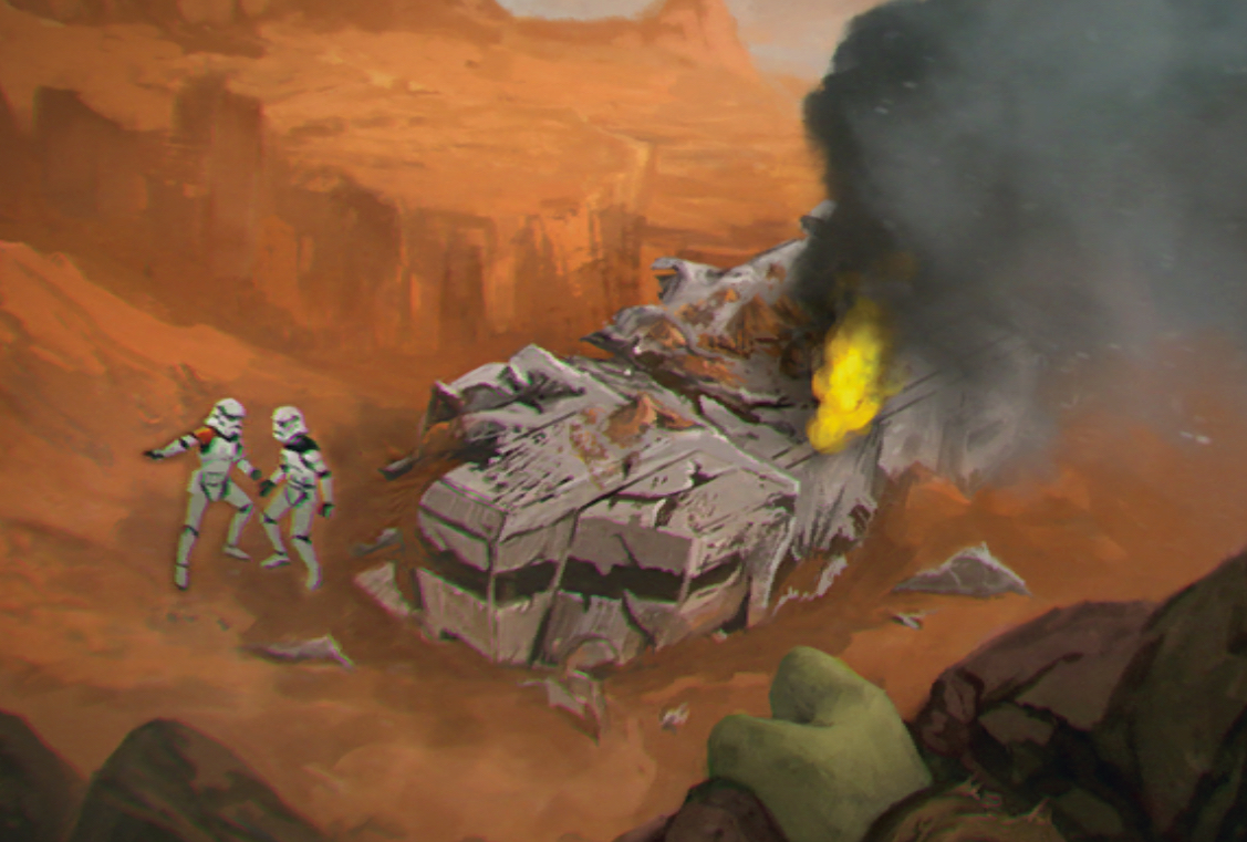 Terro's troops investigate the crashed rebel transport.