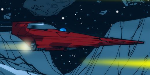 Anakin Skywalker's red Delta-7B Aethersprite-class light interceptor appearance in Common Appearance