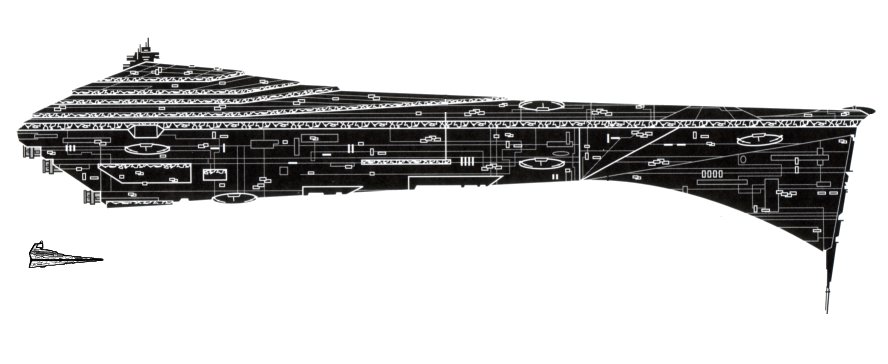 An Eclipse-class Super Star Destroyer with a Imperial-class Star Destroyer to scale.