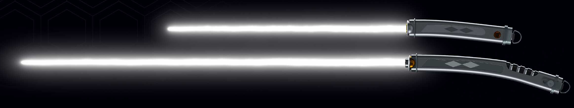 Tano's curved-hilt lightsabers emitted white blades.