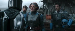 Bo-Katan and her team meet Din Djarin