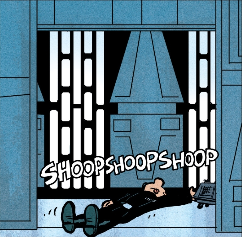 The officer was dragged out of Darth Vader's meditation chamber room by a mouse droid.