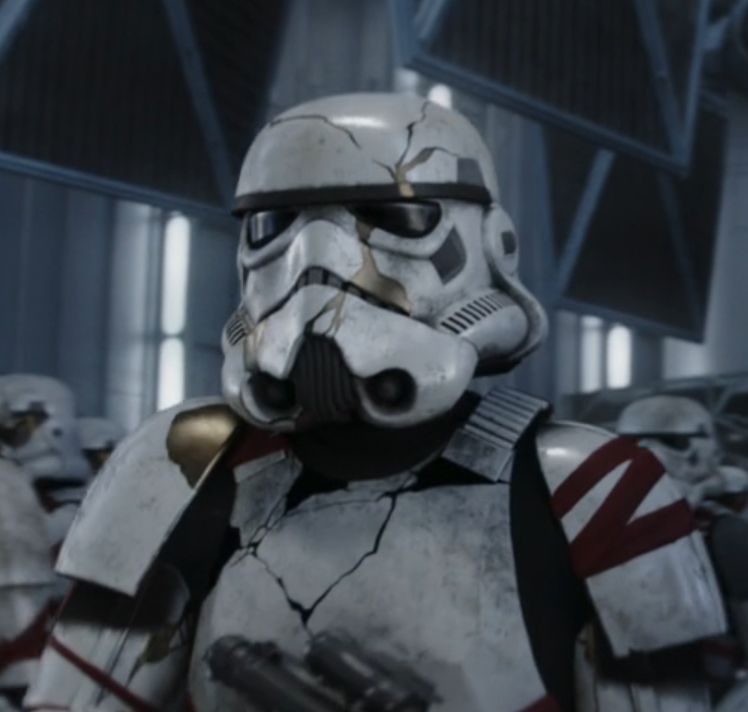 The cracked and battered stormtrooper armor of a Night Trooper