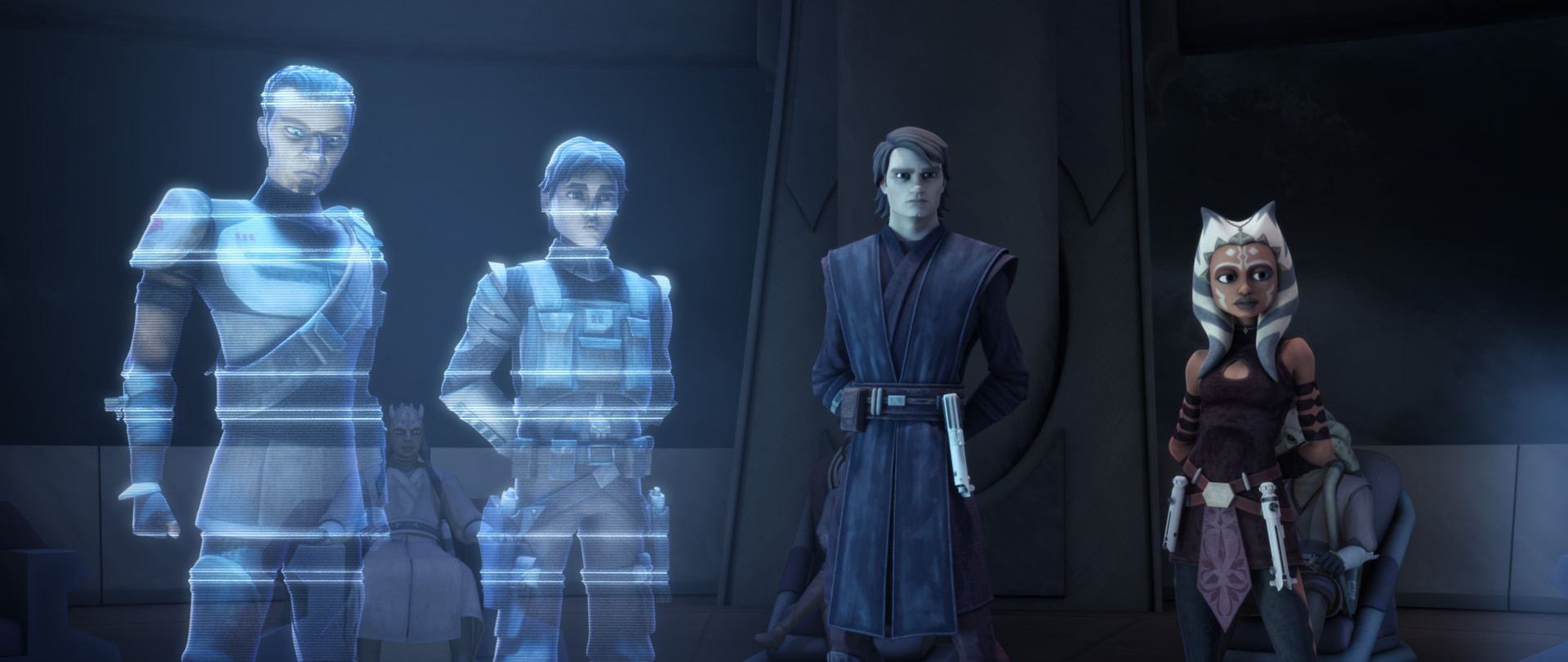 Saw and Bonteri discuss their plight with the Jedi Council and request their aid in liberating Onderon from the Confederacy.