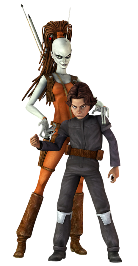 A teenage Fett with Aurra Sing during the Clone Wars